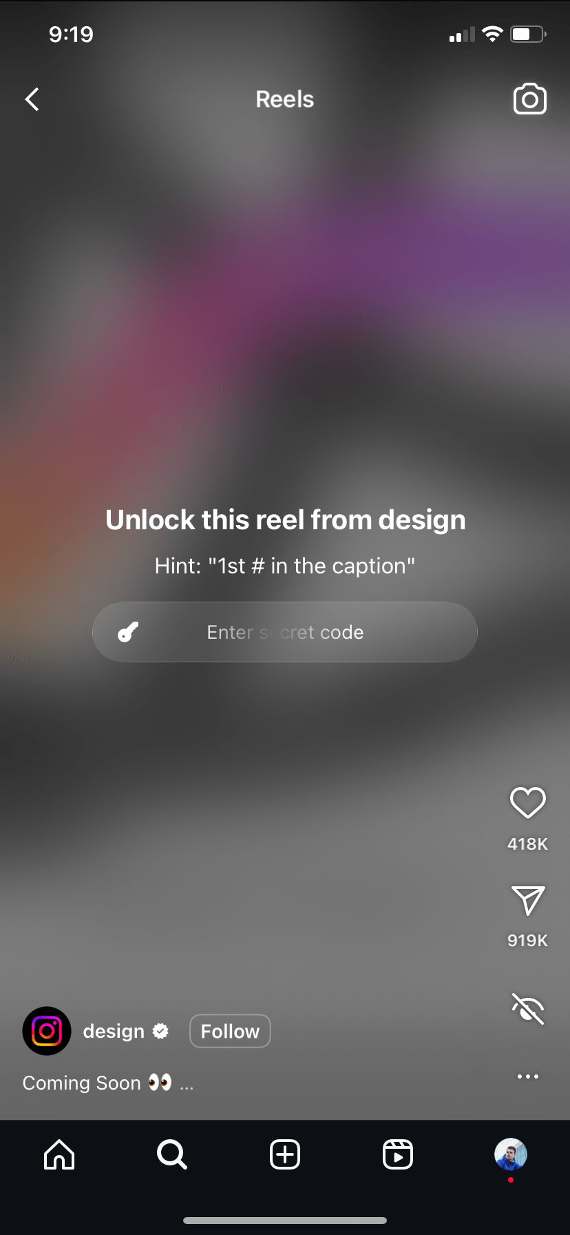Unlockable Reels unlock screen