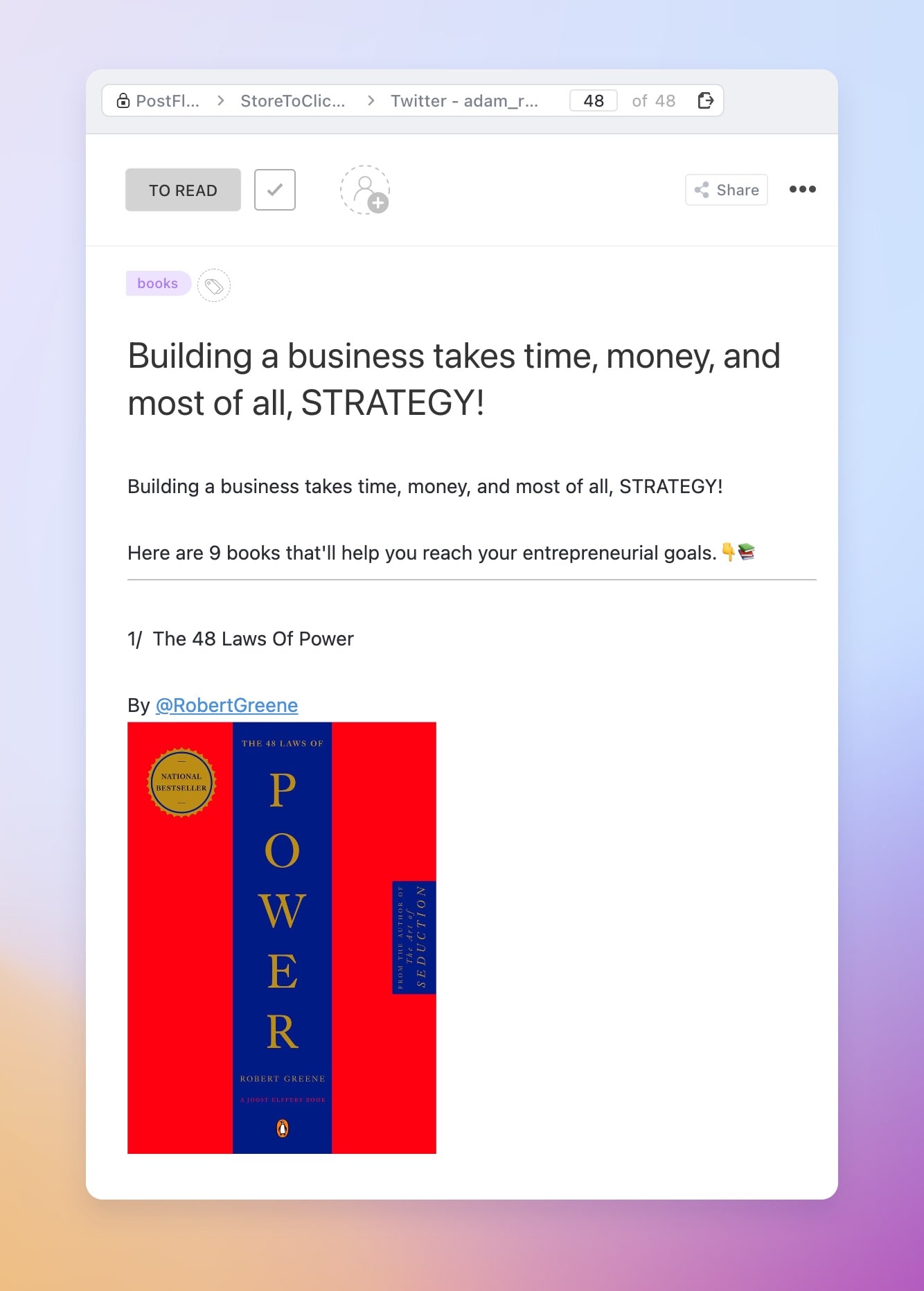 Saved Twitter thread in ClickUp