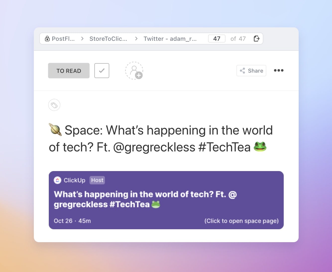 Twitter space link in ClickUp