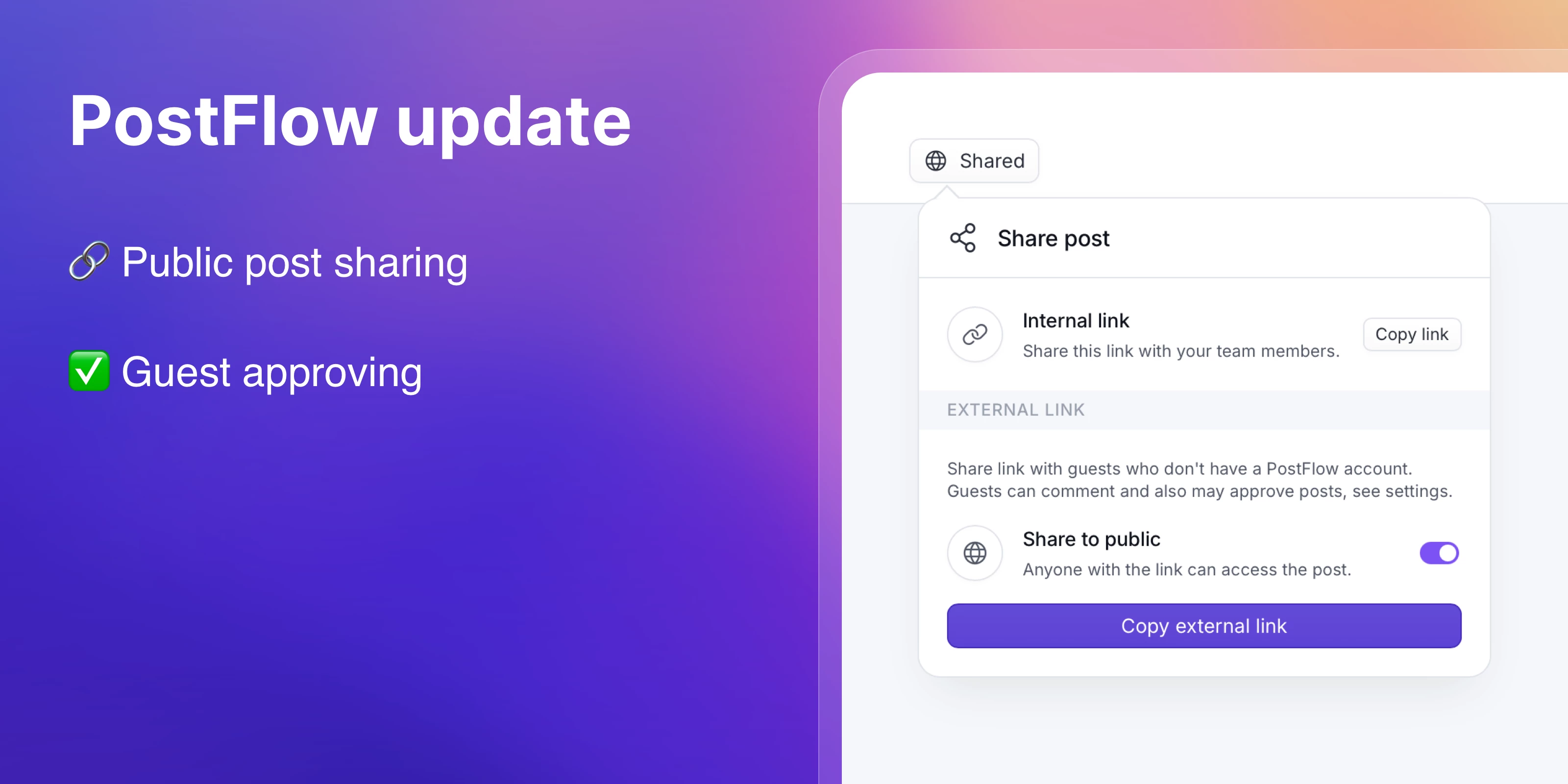 PostFlow update: Public post sharing + guest approving