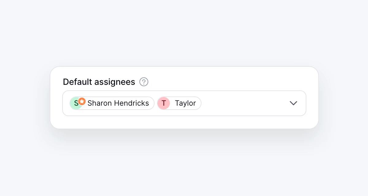Input for selecting default assignees for each group in group settings, showing default assignees.
