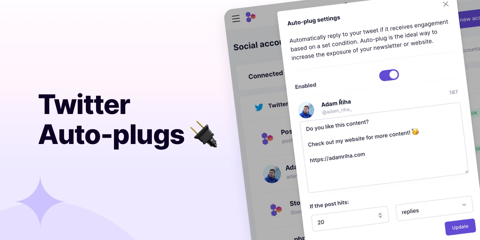 PostFlow Twitter auto-plugs feature