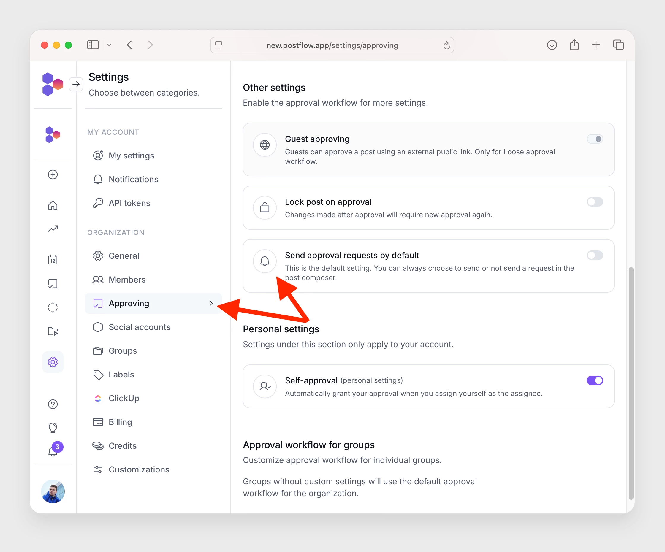 Settings -> Approving -> Other settings