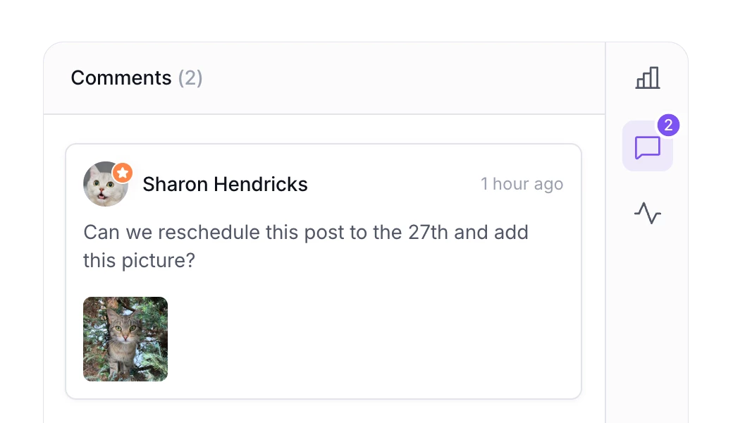 Client leaving feedback on scheduled post via PostFlow comments